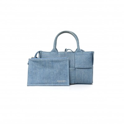 BOTTEGA VENETA DENIM MAXI INTRECCIATO MINI ARCO TOTE BLUE (27*17*11cm)