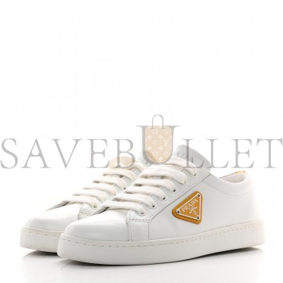 PRADA SPAZZOLATO ROIS METAL TRIANGLE LOGO 25MM SNEAKERS 35.5 WHITE SOLEIL
