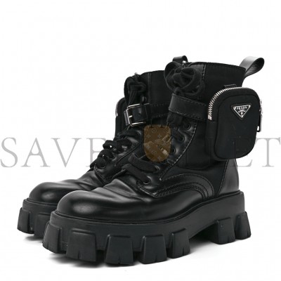 PRADA SPAZZOLATO ROIS RE-NYLON METAL TRIANGLE LOGO MONOLITH POUCH POCKET 55MM BOOTS 6 BLACK