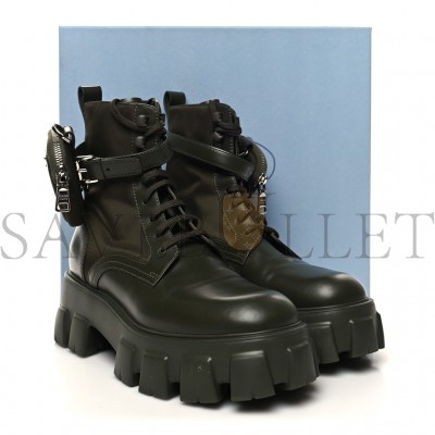 PRADA SPAZZOLATO ROIS RE-NYLON METAL TRIANGLE LOGO MONOLITH POUCH POCKET 55MM BOOTS 40.5 MILITARE