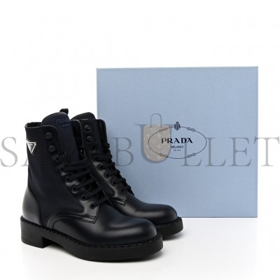 PRADA SPAZZOLATO RE-NYLON METAL TRIANGLE LOGO WOMENS 50MM COMBAT BOOTS 37 BLUE