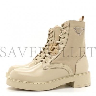 PRADA SPAZZOLATO RE-NYLON METAL TRIANGLE LOGO WOMENS 50MM COMBAT BOOTS 39.5 DESERTO