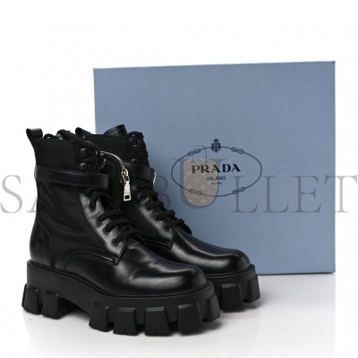 PRADA SPAZZOLATO ROIS NYLON METAL TRIANGLE LOGO MONOLITH POUCH POCKET 55MM BOOTS 39 BLACK