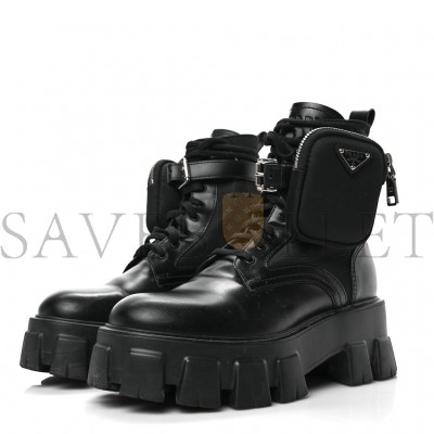 PRADA SPAZZOLATO ROIS RE-NYLON METAL TRIANGLE LOGO MONOLITH POUCH POCKET 55MM BOOTS 37 BLACK