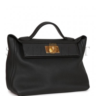 HERMES 2424 BAG 29 BLACK TOGO AND SWIFT GOLD HARDWARE (29*24*15cm)