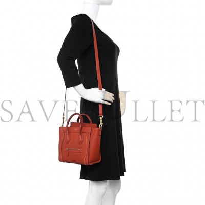 CELINE DRUMMED CALFSKIN NANO LUGGAGE RED (20*20*10cm)