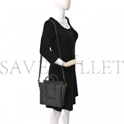 CELINE DRUMMED CALFSKIN NANO LUGGAGE KOHL (20*19*10cm)