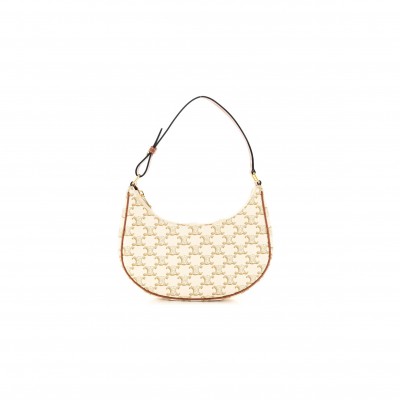 CELINE CANVAS CALFSKIN AVA TRIOMPHE SHOULDER BAG WHITE (23*13*7cm)