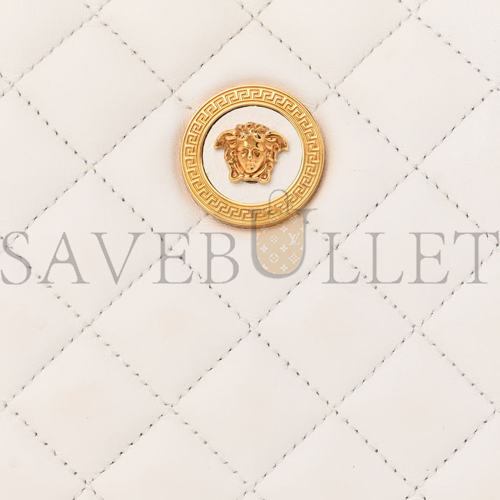 VERSACE CALFSKIN QUILTED SMALL TRIBUTE ICON POUCH WHITE(25*16*4cm) VERSACE CALFSKIN QUILTED SMALL TRIBUTE ICON POUCH WHITE(25*16*4cm)