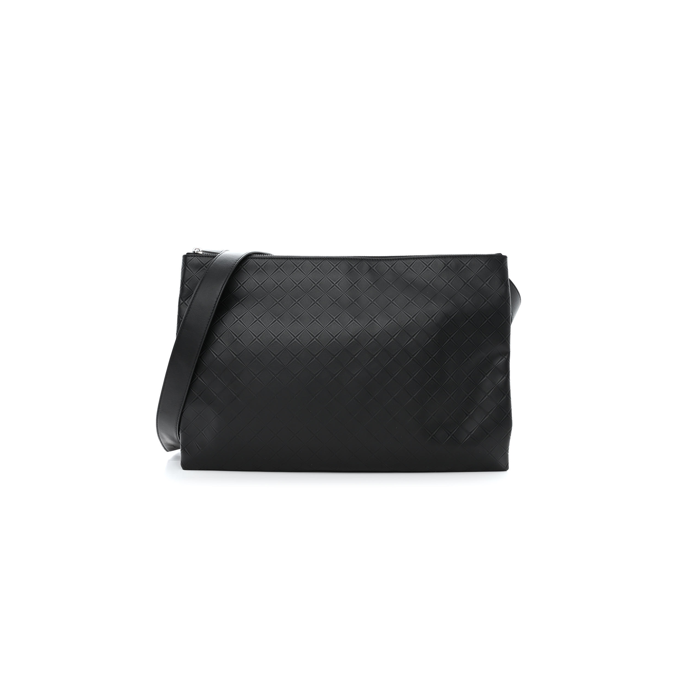 BOTTEGA VENETA INTRECCIATO EMBOSSED TRIPLE ZIP MESSENGER BAG BLACK (38*25*3cm) BOTTEGA VENETA INTRECCIATO EMBOSSED TRIPLE ZIP MESSENGER BAG BLACK (38*25*3cm)