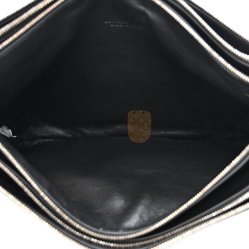 BOTTEGA VENETA INTRECCIATO EMBOSSED TRIPLE ZIP MESSENGER BAG BLACK (38*25*3cm) BOTTEGA VENETA INTRECCIATO EMBOSSED TRIPLE ZIP MESSENGER BAG BLACK (38*25*3cm)