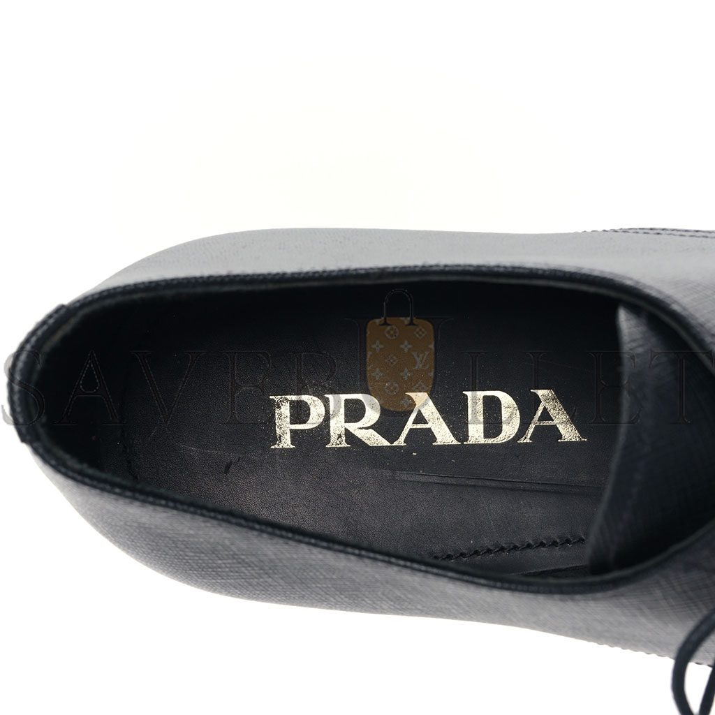 PRADA SAFFIANO MENS PLAIN TOE DERBY LOAFERS 8.5 BLACK PRADA SAFFIANO MENS PLAIN TOE DERBY LOAFERS 8.5 BLACK
