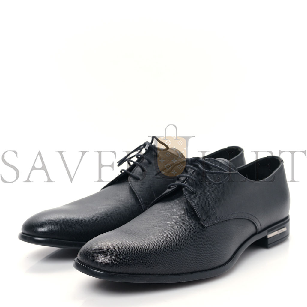 PRADA SAFFIANO MENS PLAIN TOE DERBY LOAFERS 8.5 BLACK PRADA SAFFIANO MENS PLAIN TOE DERBY LOAFERS 8.5 BLACK