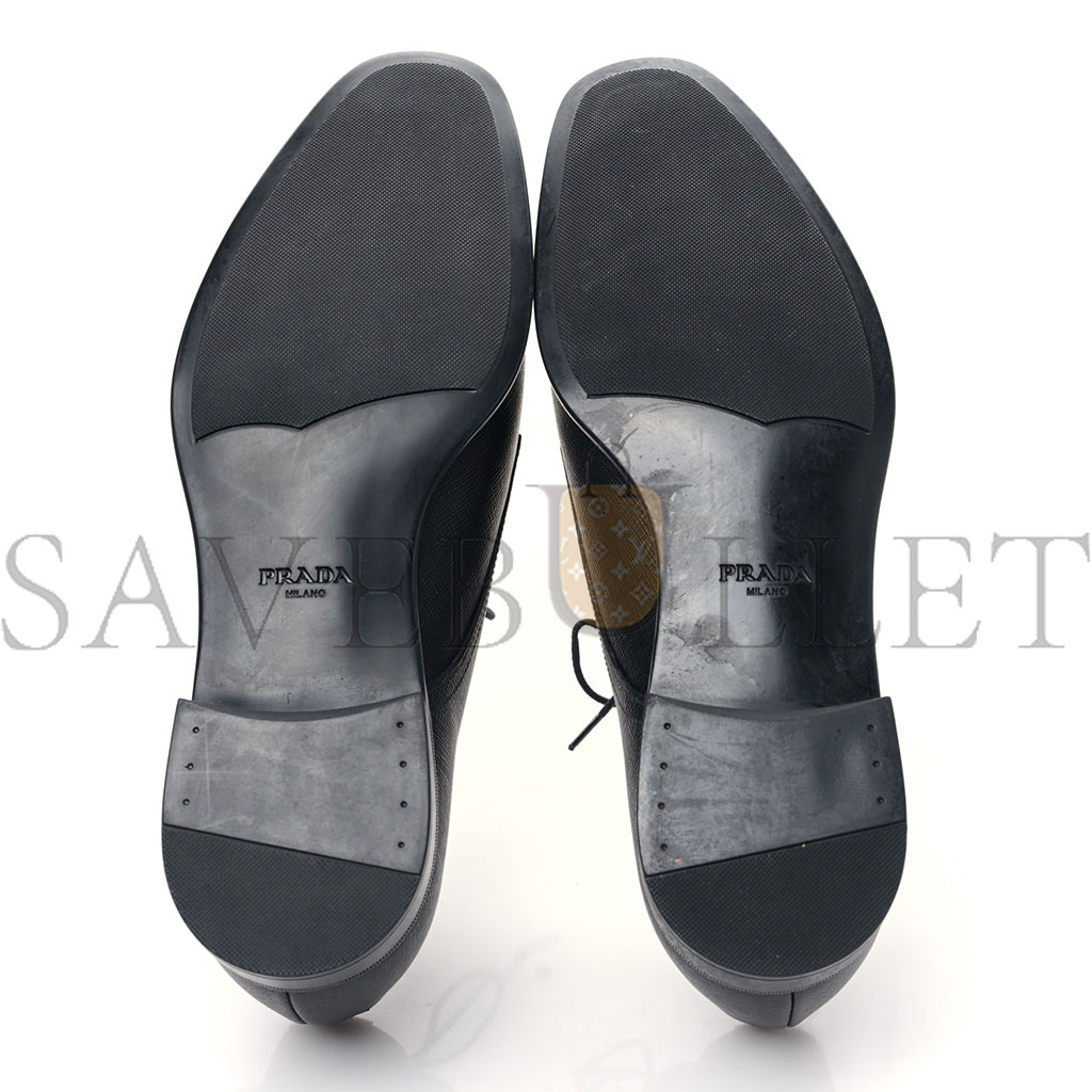 PRADA SAFFIANO MENS PLAIN TOE DERBY LOAFERS 8.5 BLACK PRADA SAFFIANO MENS PLAIN TOE DERBY LOAFERS 8.5 BLACK