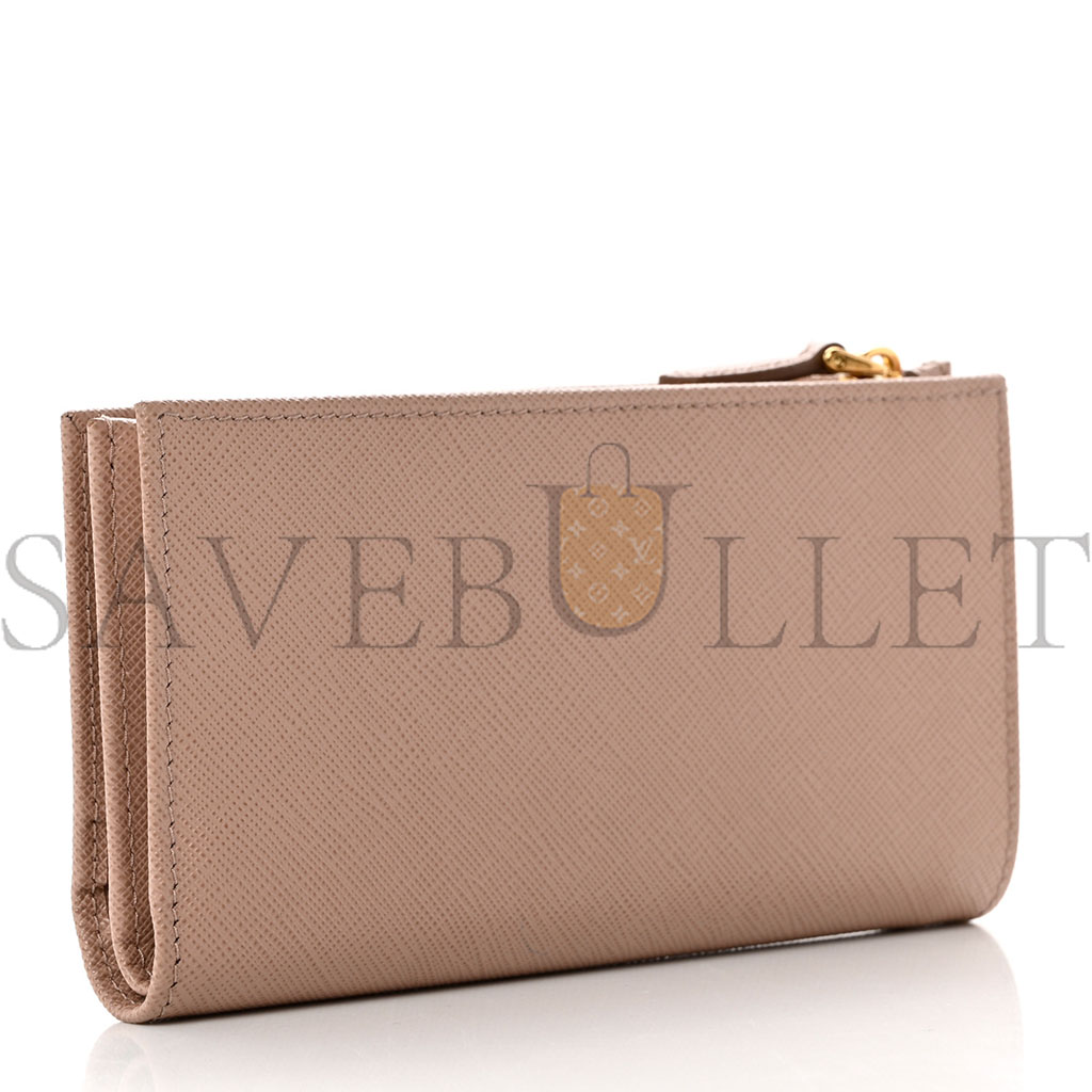 PRADA SAFFIANO TRIANGLE CONTINENTAL ZIP WALLET POWDER PINK (16*9*2cm) PRADA SAFFIANO TRIANGLE CONTINENTAL ZIP WALLET POWDER PINK (16*9*2cm)