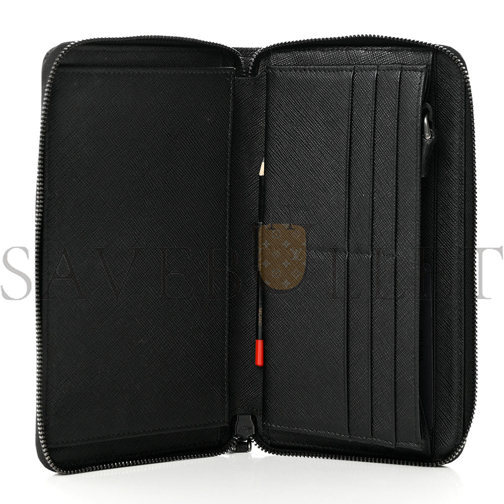 PRADA SAFFIANO METAL LARGE ZIP AROUND TRAVEL WALLET BLACK (21*11*3cm) PRADA SAFFIANO METAL LARGE ZIP AROUND TRAVEL WALLET BLACK (21*11*3cm)