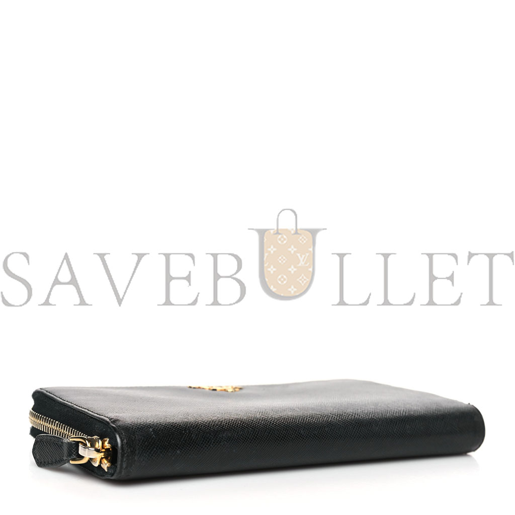 PRADA SAFFIANO METAL ZIP AROUND WALLET BLACK (18*10*2cm) PRADA SAFFIANO METAL ZIP AROUND WALLET BLACK (18*10*2cm)