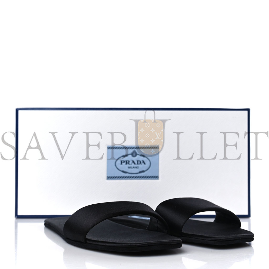 PRADA SATIN TRAVEL SLIDE SANDALS M 37.5 38.5 BLACK PRADA SATIN TRAVEL SLIDE SANDALS M 37.5 38.5 BLACK