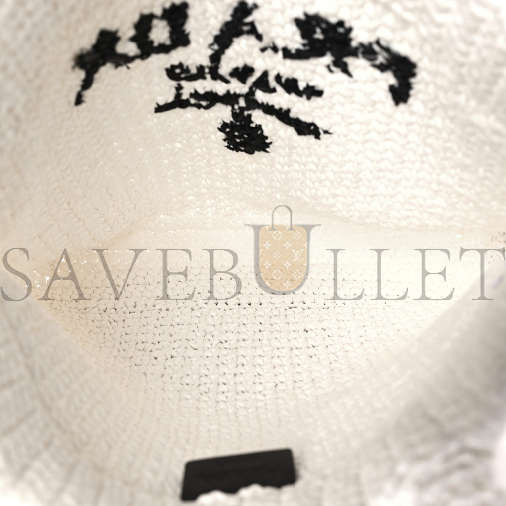 PRADA YARN RAFFIA EFFECT CROCHET EMBROIDERED SMALL LOGO TOTE WHITE (25*23*8cm) PRADA YARN RAFFIA EFFECT CROCHET EMBROIDERED SMALL LOGO TOTE WHITE (25*23*8cm)