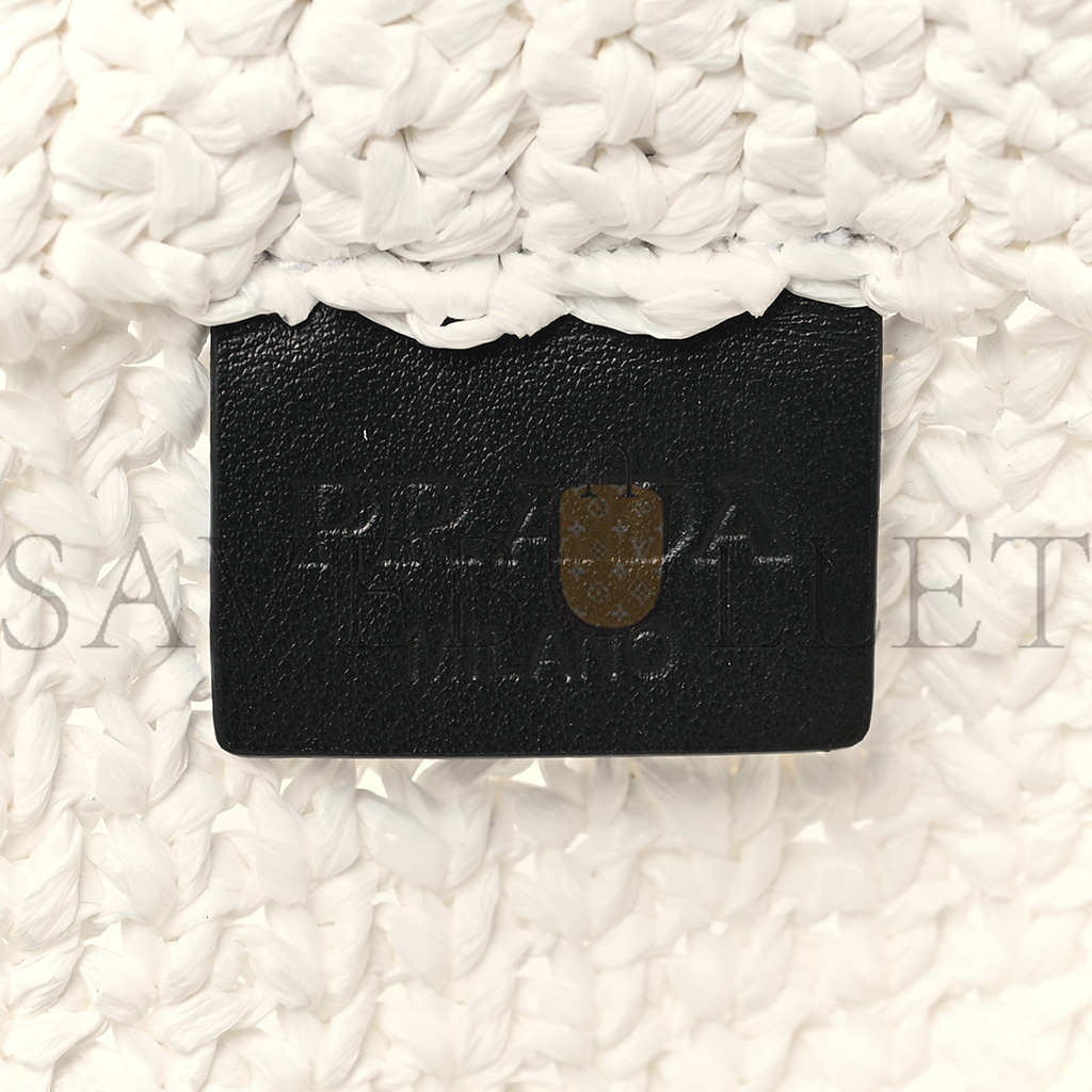 PRADA YARN RAFFIA EFFECT CROCHET EMBROIDERED SMALL LOGO TOTE WHITE (25*23*8cm) PRADA YARN RAFFIA EFFECT CROCHET EMBROIDERED SMALL LOGO TOTE WHITE (25*23*8cm)