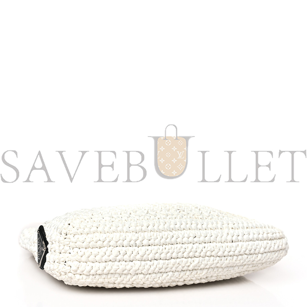 PRADA YARN RAFFIA EFFECT CROCHET EMBROIDERED SMALL LOGO TOTE WHITE (25*23*8cm) PRADA YARN RAFFIA EFFECT CROCHET EMBROIDERED SMALL LOGO TOTE WHITE (25*23*8cm)