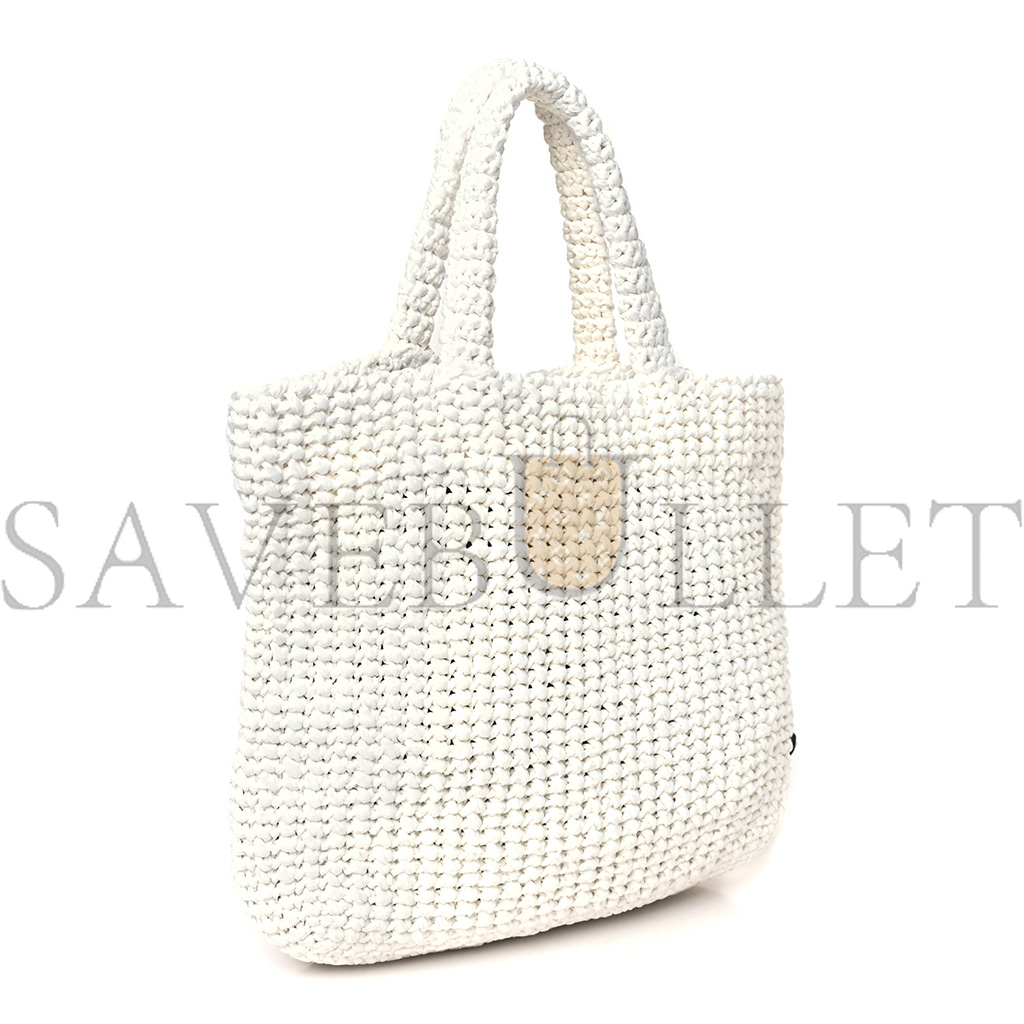 PRADA YARN RAFFIA EFFECT CROCHET EMBROIDERED SMALL LOGO TOTE WHITE (25*23*8cm) PRADA YARN RAFFIA EFFECT CROCHET EMBROIDERED SMALL LOGO TOTE WHITE (25*23*8cm)
