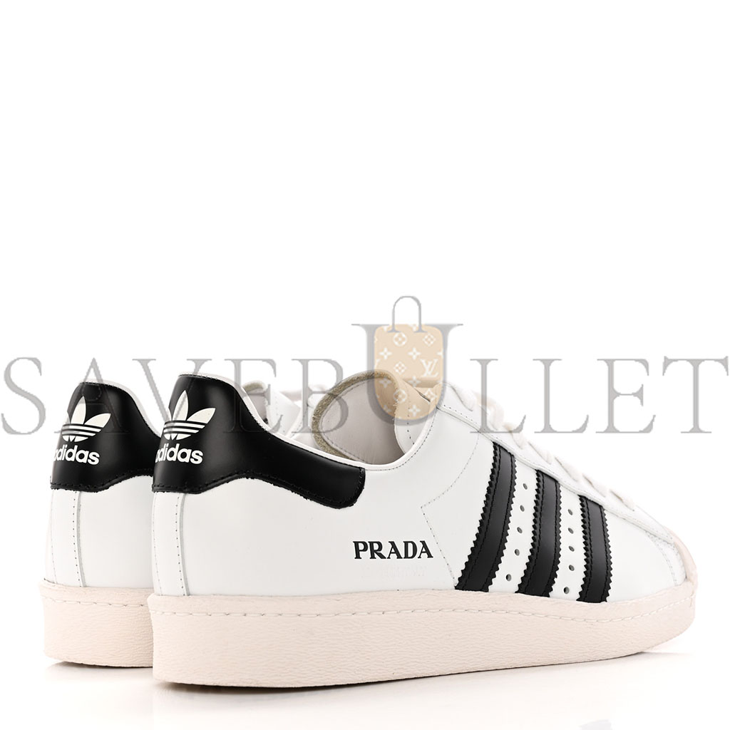 PRADA X ADIDAS BRUSHED CALFSKIN LOGO MENS SUPERSTAR SNEAKERS 7.5 WHITE BLACK PRADA X ADIDAS BRUSHED CALFSKIN LOGO MENS SUPERSTAR SNEAKERS 7.5 WHITE BLACK