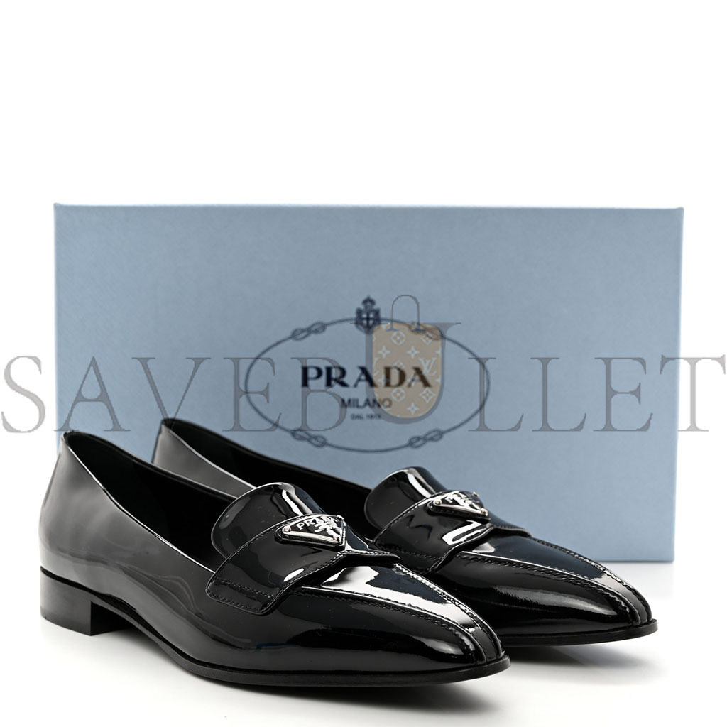 PRADA VERNICE METAL TRIANGLE LOGO POINTED TOE 25MM LOAFERS 37.5 BLACK PRADA VERNICE METAL TRIANGLE LOGO POINTED TOE 25MM LOAFERS 37.5 BLACK