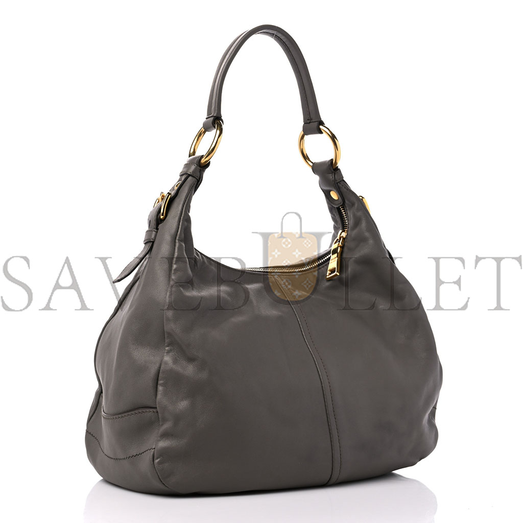 PRADA SOFT CALF HOBO BAMBU GREY (32*29*14cm) PRADA SOFT CALF HOBO BAMBU GREY (32*29*14cm)