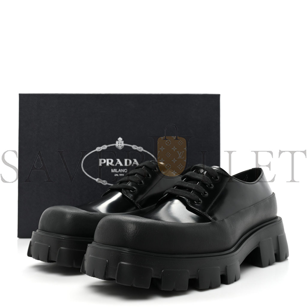 PRADA SPAZZOLATO MENS LACE UP 45MM DERBY LOAFERS 8 BLACK PRADA SPAZZOLATO MENS LACE UP 45MM DERBY LOAFERS 8 BLACK