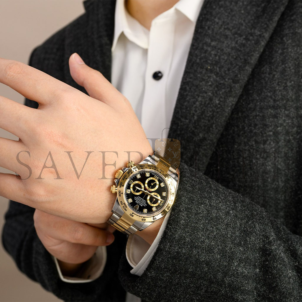 ROLEX DAYTONA DIAMOND-ENCRUSTED BRIGHT BLACK DIAL WATCH 116503-0011