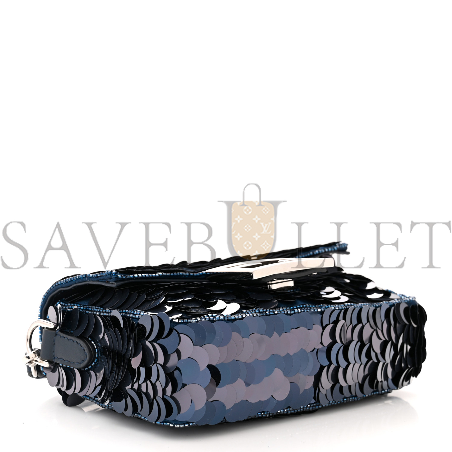 FENDI SEQUIN PAILLETTES SHINY NAPPA PEQUIN MINI BAGUETTE DARK BLUE LUNAI (18*13*5cm) FENDI SEQUIN PAILLETTES SHINY NAPPA PEQUIN MINI BAGUETTE DARK BLUE LUNAI (18*13*5cm)