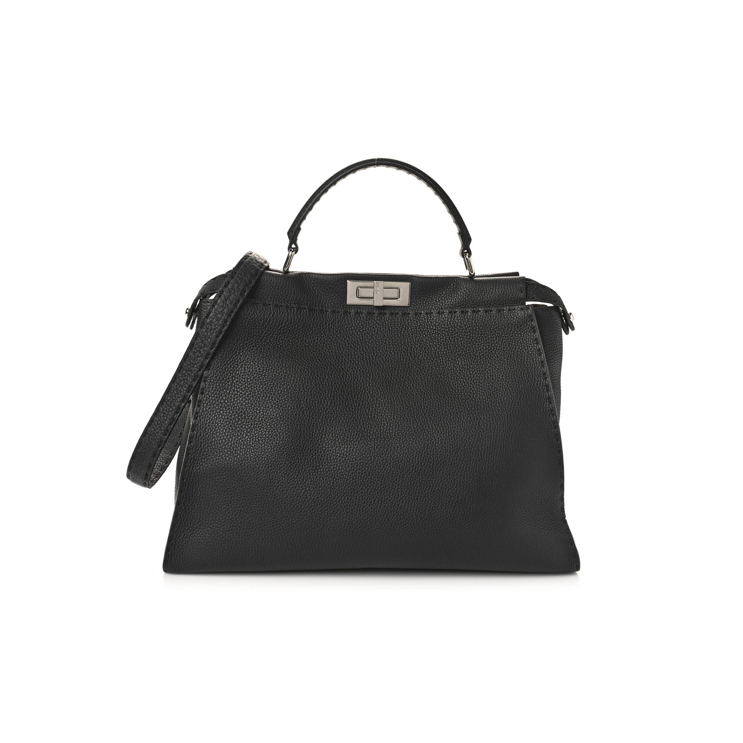 FENDI CUOIO ROMANO SELLERIA BI-COLOR LARGE PEEKABOO ICONIC SATCHEL BLACK MOU (15.5*12*7cm) FENDI CUOIO ROMANO SELLERIA BI-COLOR LARGE PEEKABOO ICONIC SATCHEL BLACK MOU (15.5*12*7cm)