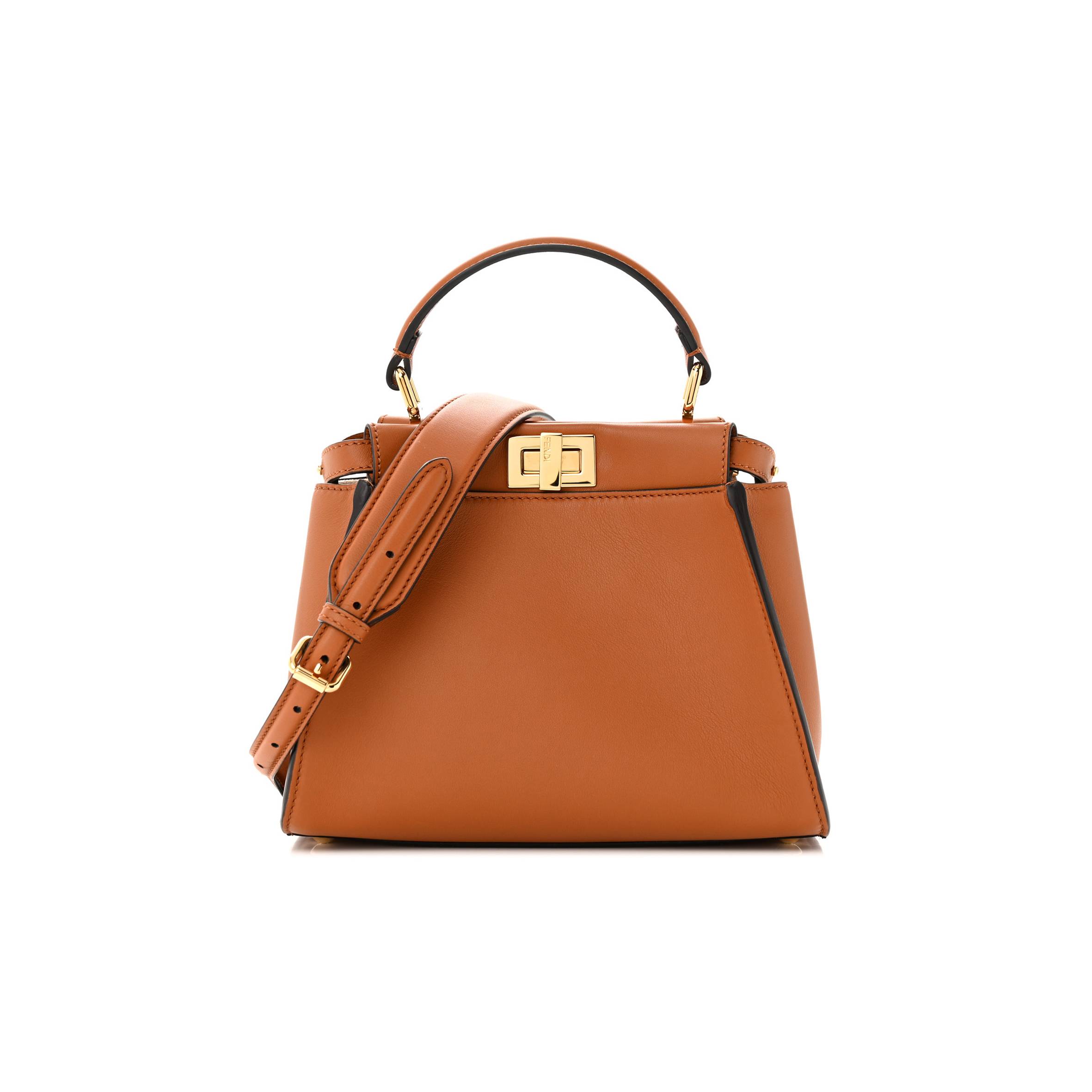 FENDI VITELLO SETA CANVAS FF EMBROIDERED MINI PEEKABOO ICONIC SATCHEL BRANDY GREZZO (23*18*11cm) FENDI VITELLO SETA CANVAS FF EMBROIDERED MINI PEEKABOO ICONIC SATCHEL BRANDY GREZZO (23*18*11cm)