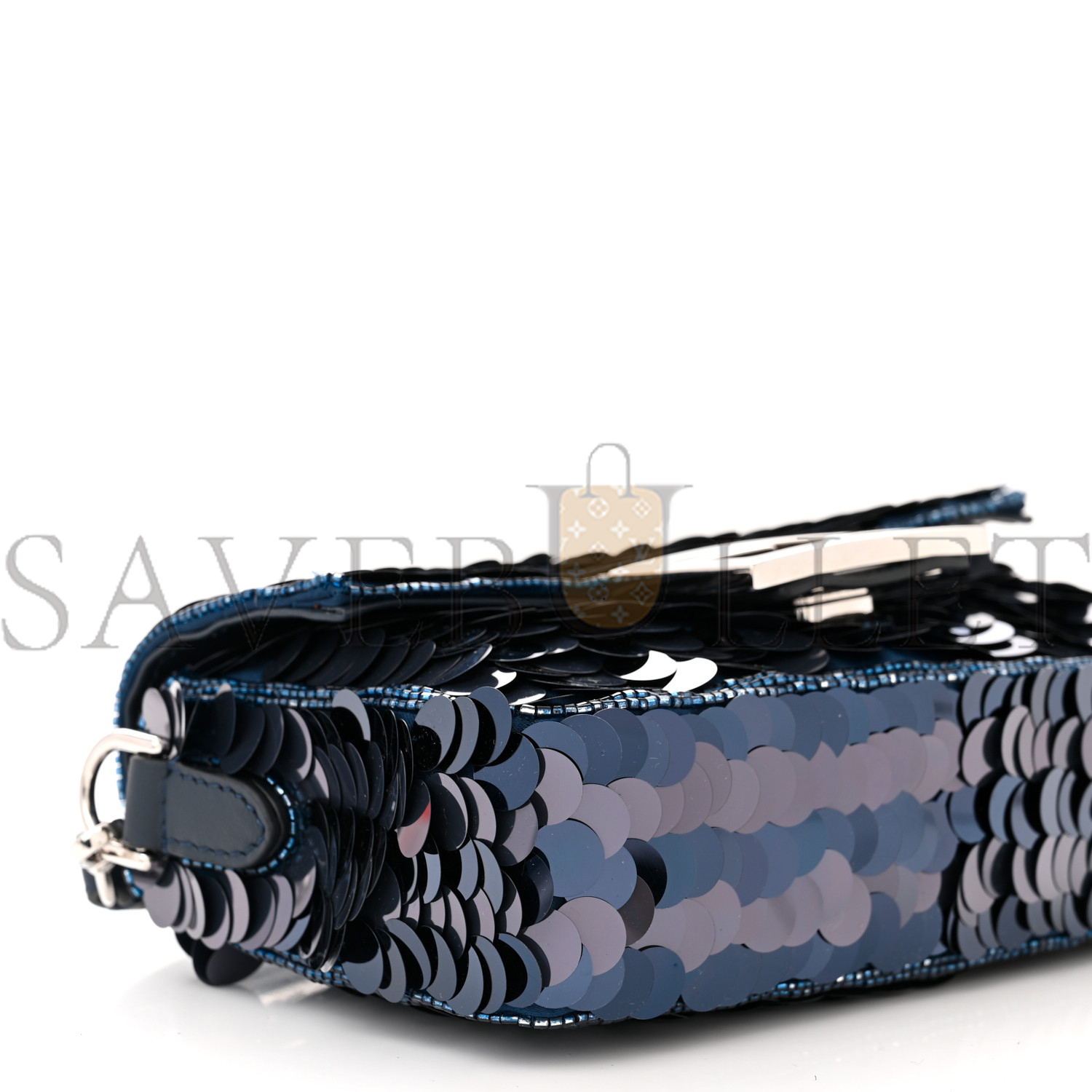 FENDI SEQUIN PAILLETTES SHINY NAPPA PEQUIN MINI BAGUETTE DARK BLUE LUNAI (18*13*5cm) FENDI SEQUIN PAILLETTES SHINY NAPPA PEQUIN MINI BAGUETTE DARK BLUE LUNAI (18*13*5cm)