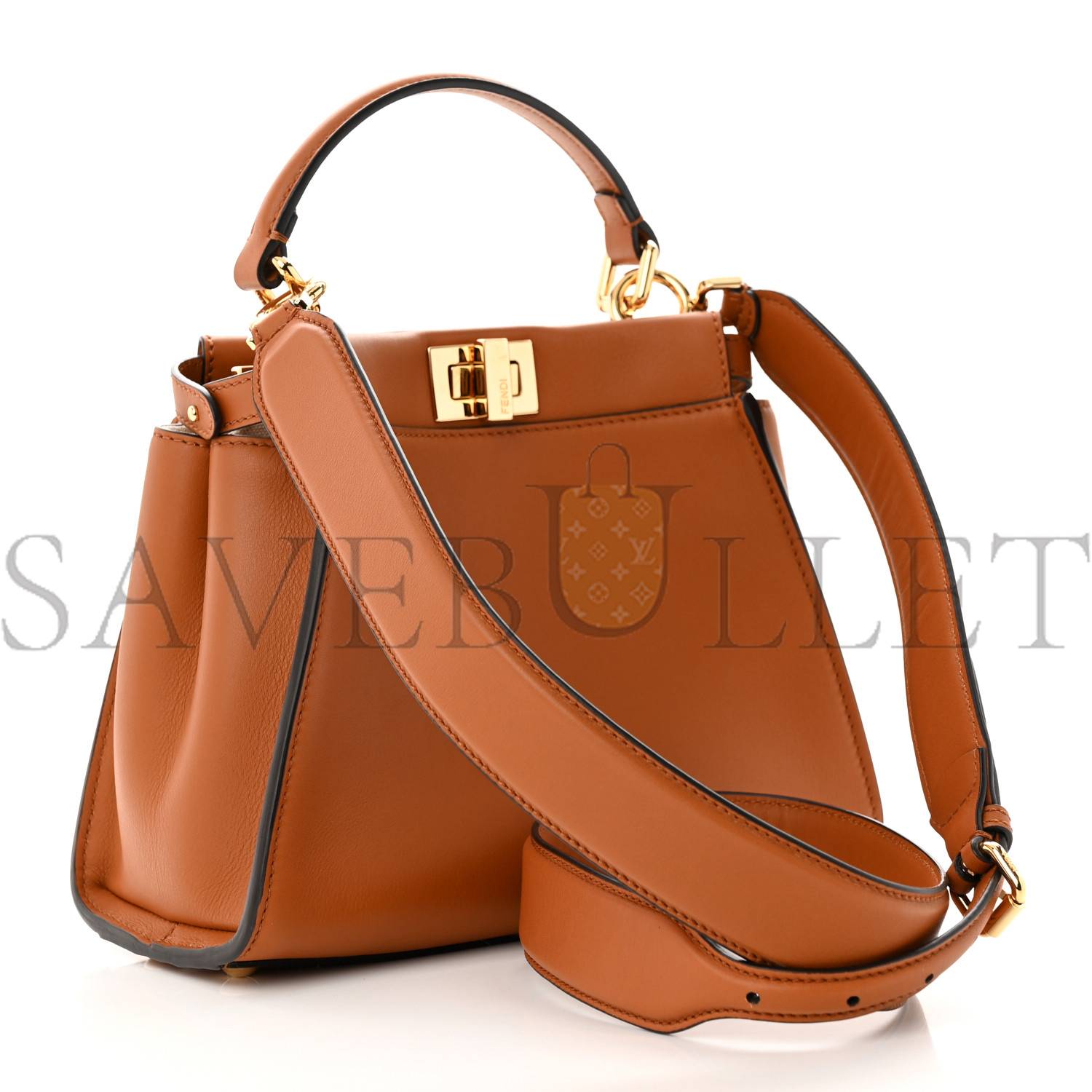 FENDI VITELLO SETA CANVAS FF EMBROIDERED MINI PEEKABOO ICONIC SATCHEL BRANDY GREZZO (23*18*11cm) FENDI VITELLO SETA CANVAS FF EMBROIDERED MINI PEEKABOO ICONIC SATCHEL BRANDY GREZZO (23*18*11cm)