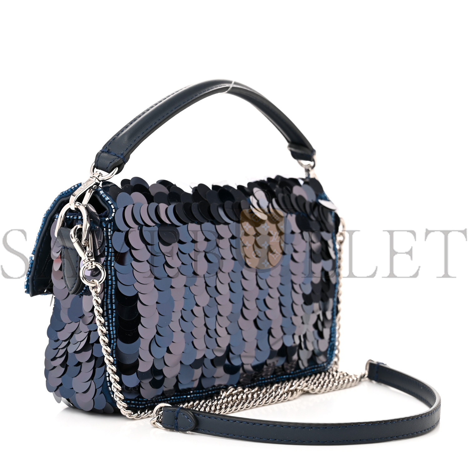 FENDI SEQUIN PAILLETTES SHINY NAPPA PEQUIN MINI BAGUETTE DARK BLUE LUNAI (18*13*5cm) FENDI SEQUIN PAILLETTES SHINY NAPPA PEQUIN MINI BAGUETTE DARK BLUE LUNAI (18*13*5cm)