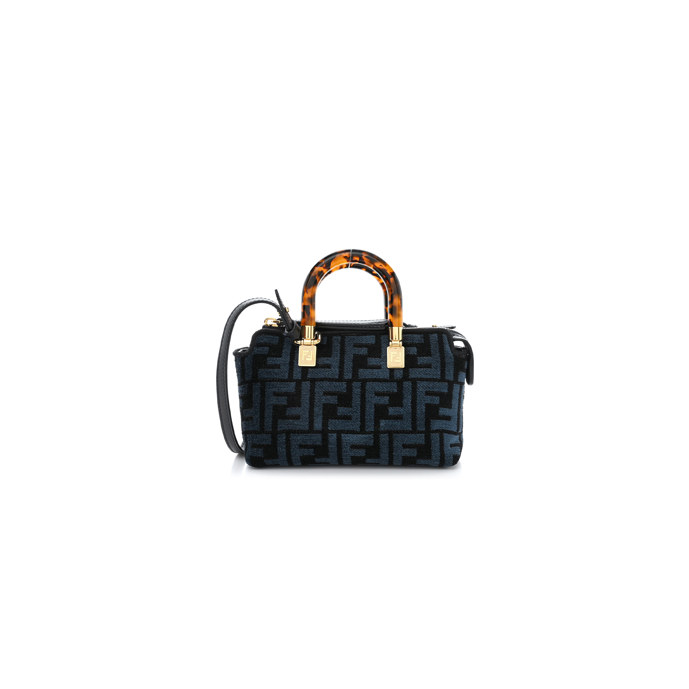 FENDI CHENILLE VITELLO KING PLEXIGLASS FF MINI BY THE WAY TOP HANDLE BOSTON BAG BLUE BLACK (17*11*8cm) FENDI CHENILLE VITELLO KING PLEXIGLASS FF MINI BY THE WAY TOP HANDLE BOSTON BAG BLUE BLACK (17*11*8cm)