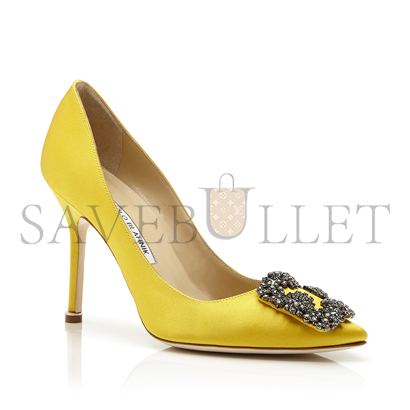MANOLO BLAHNIK HANGISI YELLOW SATIN JEWEL BUCKLE PUMPS 9XX-0664-0031 MANOLO BLAHNIK HANGISI YELLOW SATIN JEWEL BUCKLE PUMPS 9XX-0664-0031