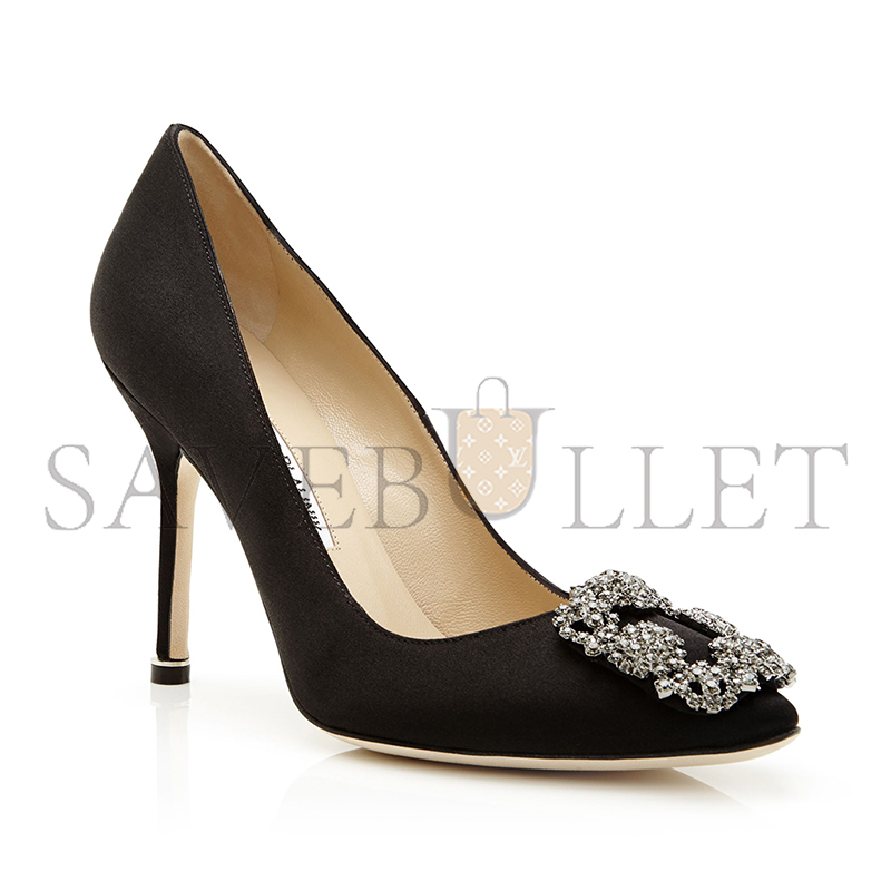 MANOLO BLAHNIK HANGISIBLACK SATIN JEWEL BUCKLE PUMPS 9XX-0664-0033 MANOLO BLAHNIK HANGISIBLACK SATIN JEWEL BUCKLE PUMPS 9XX-0664-0033