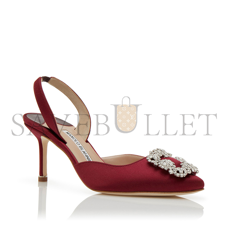 MANOLO BLAHNIK HANGISLI DARK RED SATIN JEWEL BUCKLE SLINGBACK PUMPS 419-0698-0009 MANOLO BLAHNIK HANGISLI DARK RED SATIN JEWEL BUCKLE SLINGBACK PUMPS 419-0698-0009