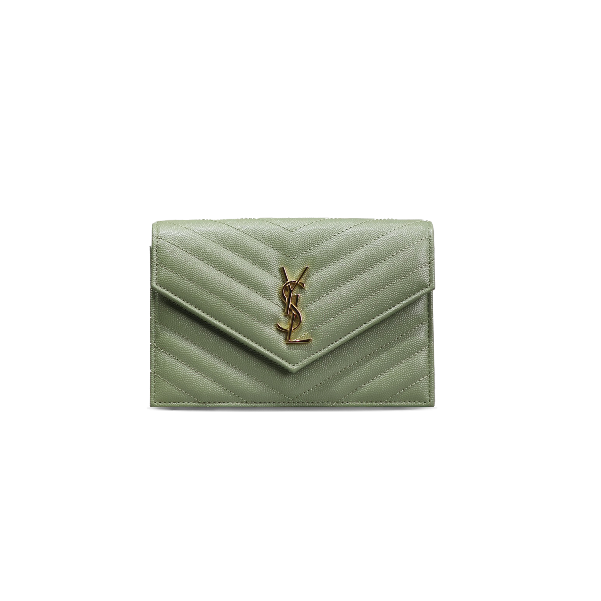YSL CASSANDRE ENVELOPE CHAIN WALLET IN GRAIN DE POUDRE LEATHER 393953300569 (19*12.5*3.5cm)