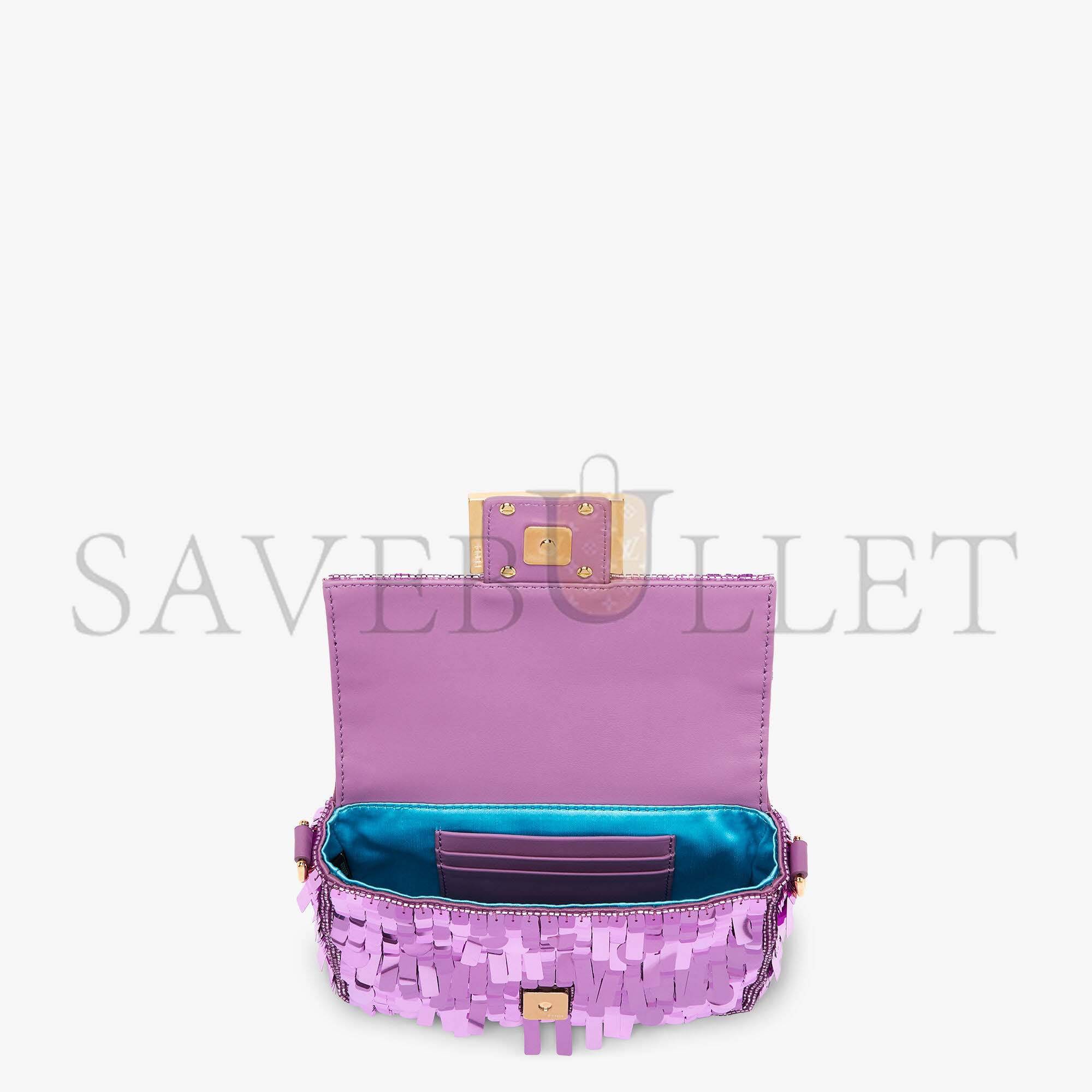 FENDI BAGUETTE MINI - PURPLE SEQUIN AND LEATHER BAG 8BS017AMP0F1JCO (20*13*5cm) FENDI BAGUETTE MINI - PURPLE SEQUIN AND LEATHER BAG 8BS017AMP0F1JCO (20*13*5cm)