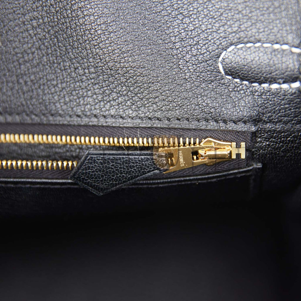 HERMES SPECIAL ORDER (HSS) BIRKIN 25 CRAIE AND BLACK TOGO BRUSHED GOLD HARDWARE HANDMADE (25cm)
