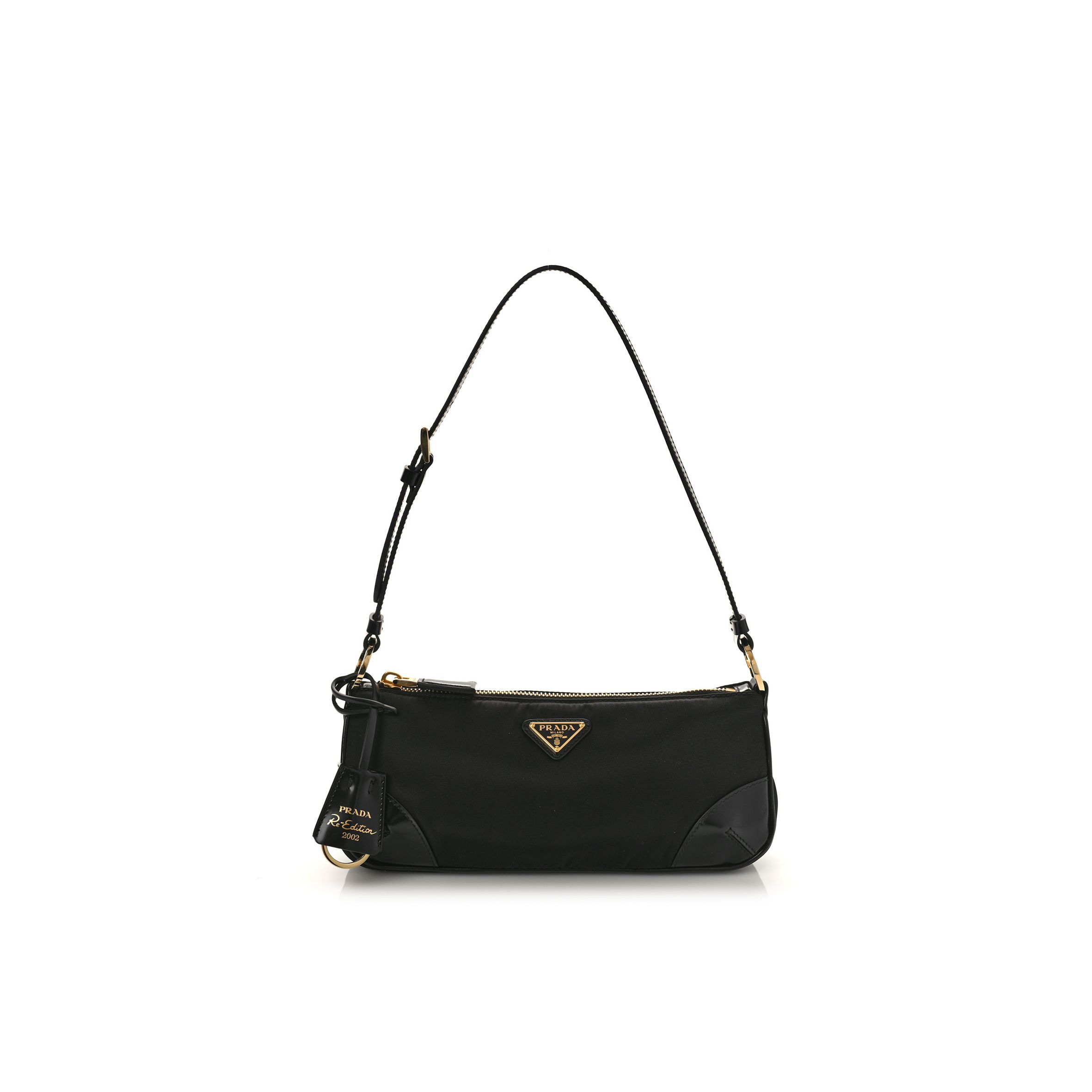 PRADA TESSUTO NYLON BRUSHED CALFSKIN RE-EDITION 2002 SHOULDER BAG BLACK (24*11*6cm) PRADA TESSUTO NYLON BRUSHED CALFSKIN RE-EDITION 2002 SHOULDER BAG BLACK (24*11*6cm)
