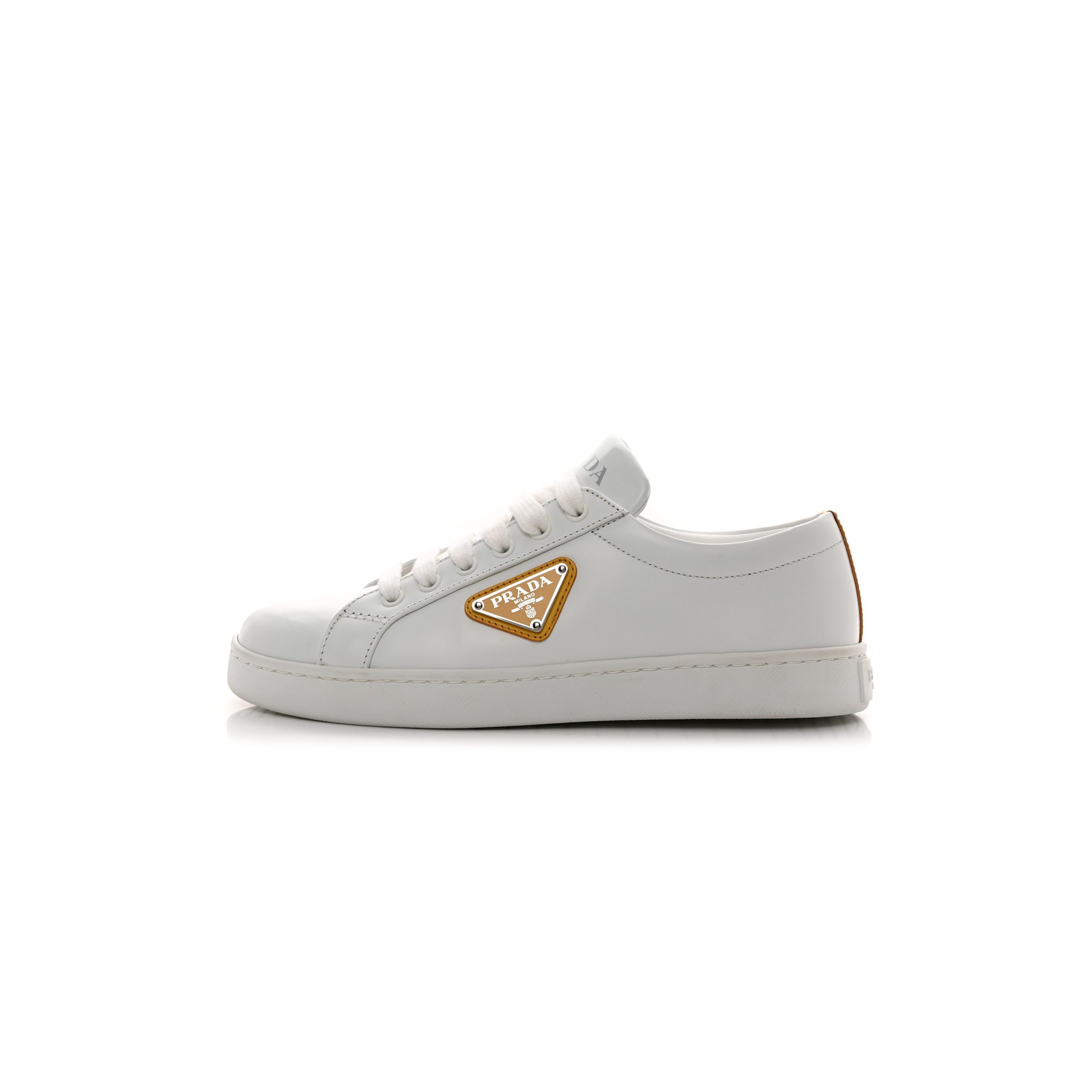 PRADA SPAZZOLATO ROIS METAL TRIANGLE LOGO 25MM SNEAKERS 35.5 WHITE SOLEIL PRADA SPAZZOLATO ROIS METAL TRIANGLE LOGO 25MM SNEAKERS 35.5 WHITE SOLEIL