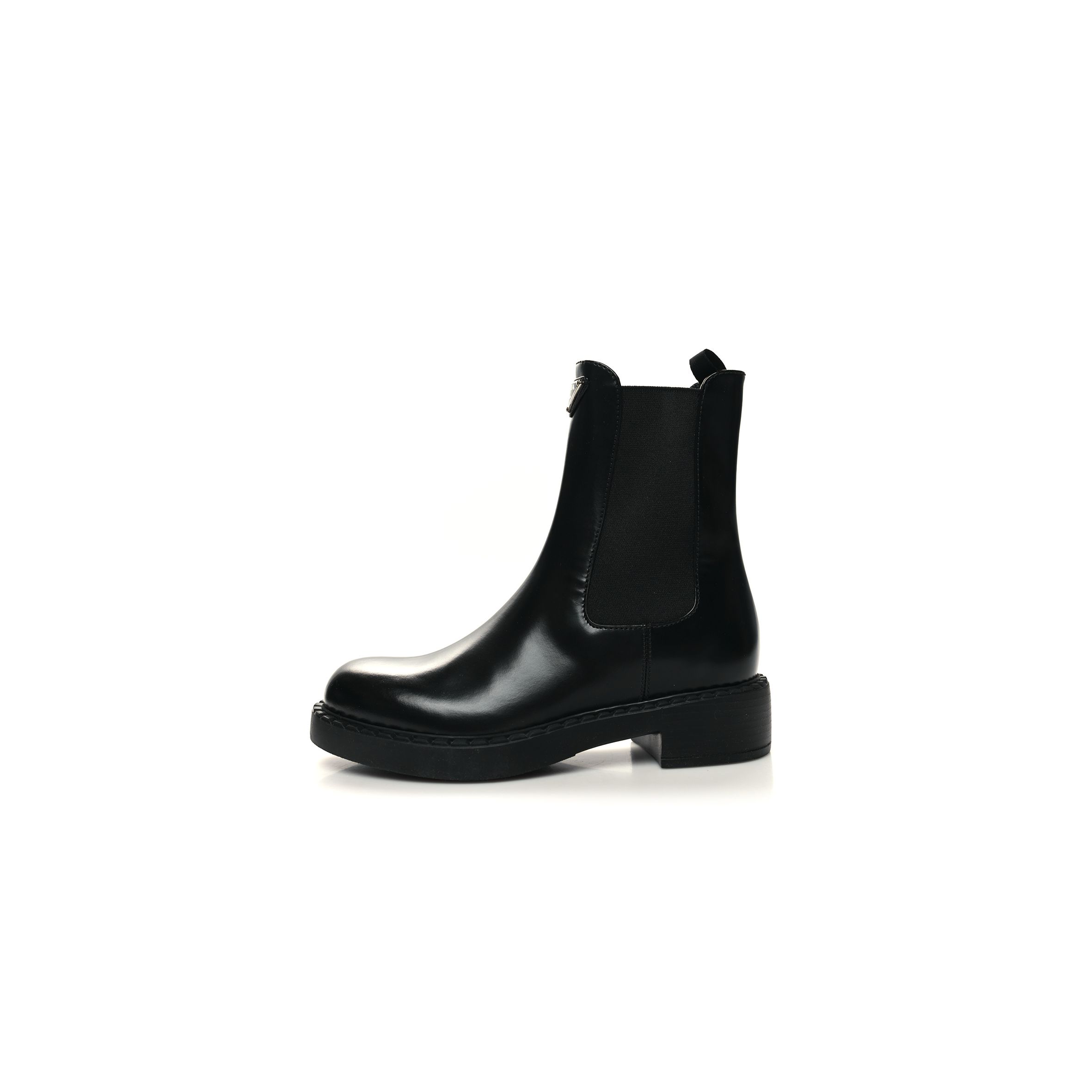 PRADA SPAZZOLATO METAL TRIANGLE LOGO 50MM CHELSEA BOOTS 38 BLACK PRADA SPAZZOLATO METAL TRIANGLE LOGO 50MM CHELSEA BOOTS 38 BLACK
