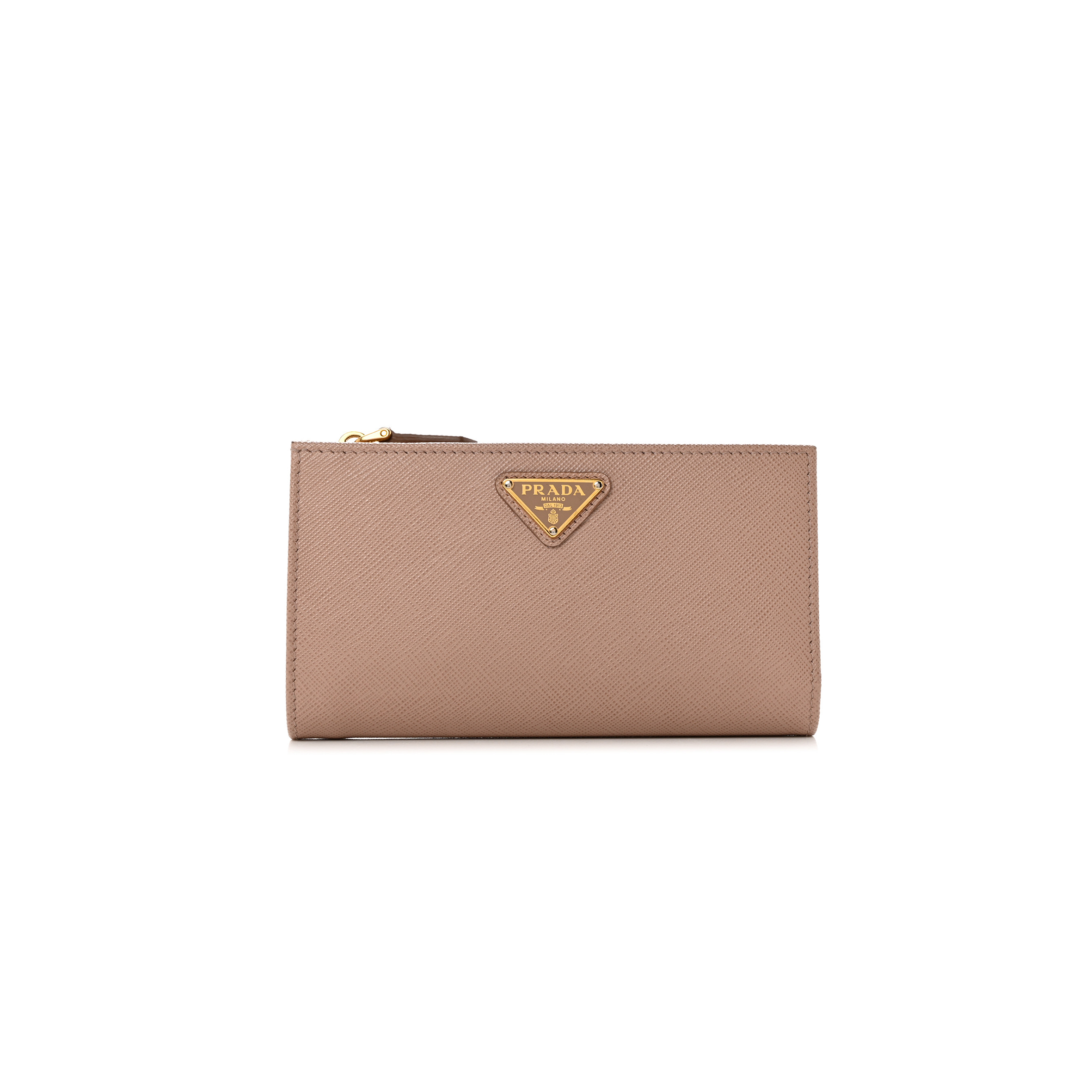 PRADA SAFFIANO TRIANGLE CONTINENTAL ZIP WALLET POWDER PINK (16*9*2cm) PRADA SAFFIANO TRIANGLE CONTINENTAL ZIP WALLET POWDER PINK (16*9*2cm)
