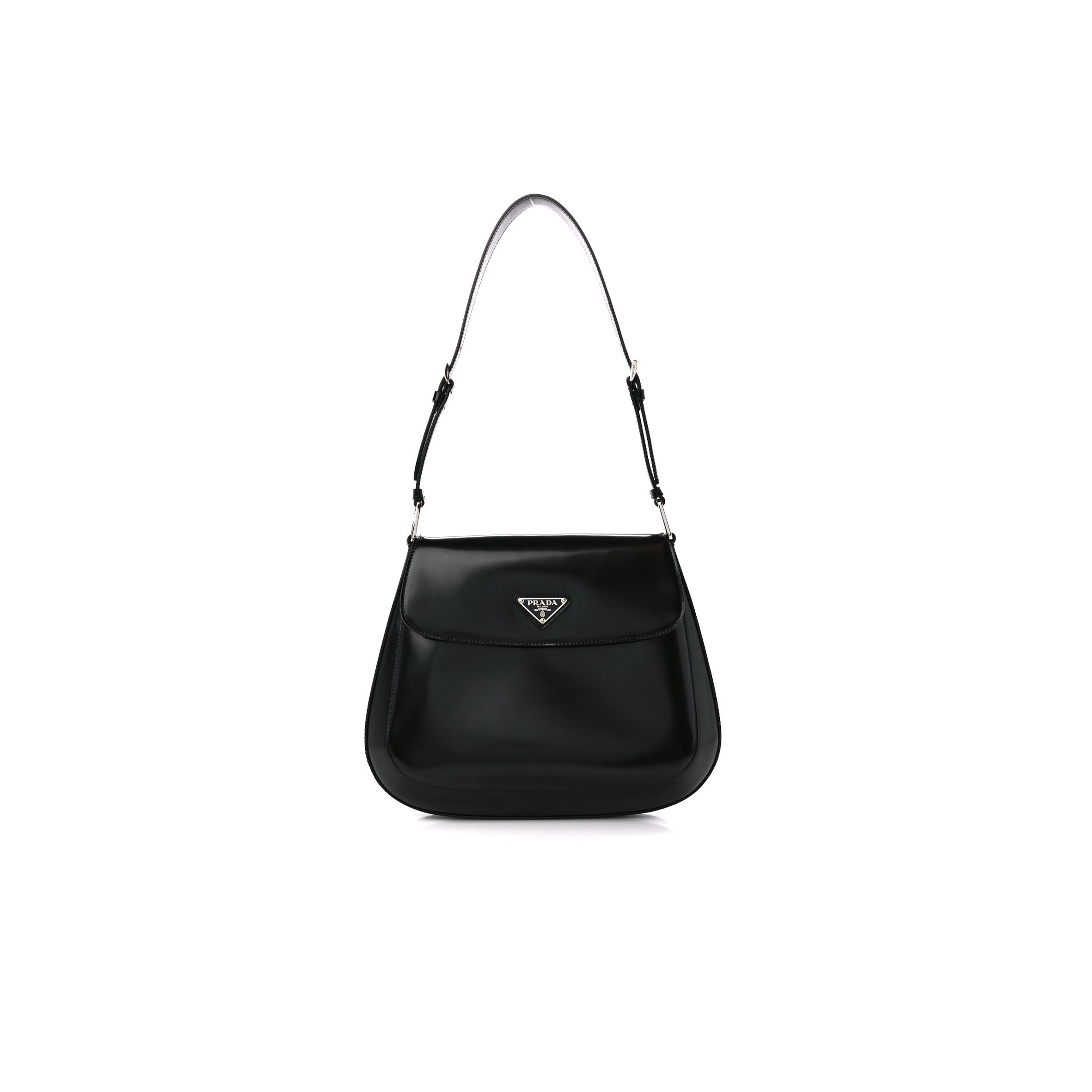 PRADA SPAZZOLATO CLEO FLAP SHOULDER BAG BLACK (22*17*3cm) PRADA SPAZZOLATO CLEO FLAP SHOULDER BAG BLACK (22*17*3cm)