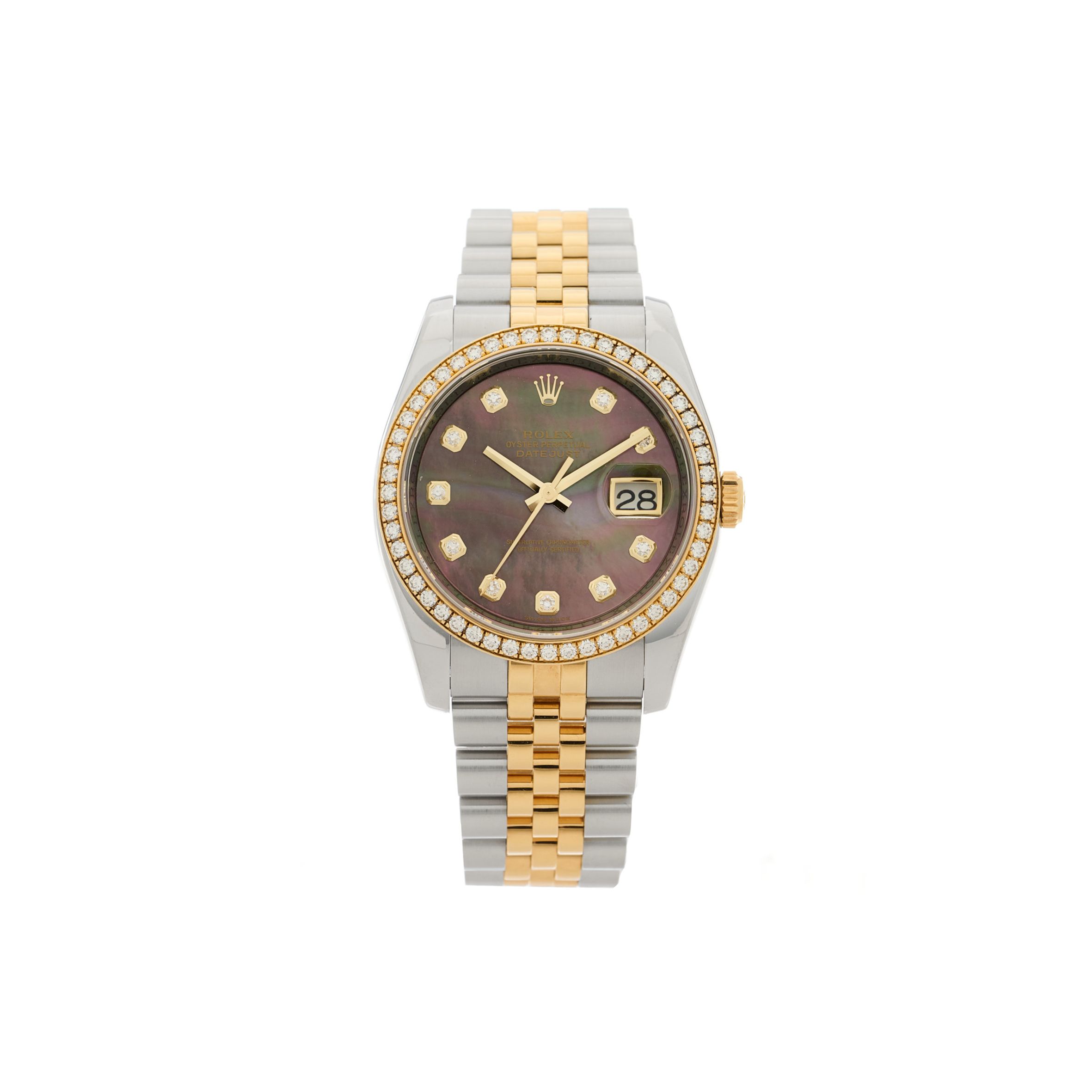 ROLEX STAINLESS STEEL 18K YELLOW GOLD DIAMOND BLACK MOTHER OF PEARL 36MM OYSTER PERPETUAL DATEJUST WATCH 116243 ROLEX STAINLESS STEEL 18K YELLOW GOLD DIAMOND BLACK MOTHER OF PEARL 36MM OYSTER PERPETUAL DATEJUST WATCH 116243